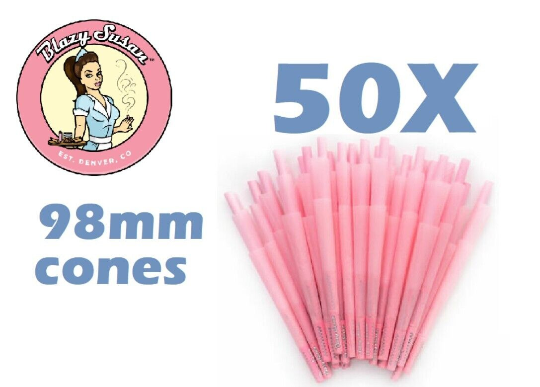 Authentic 50x Blazy Susan Pink Cones 50 count Pack 98mm pre rolled Organic Bulk