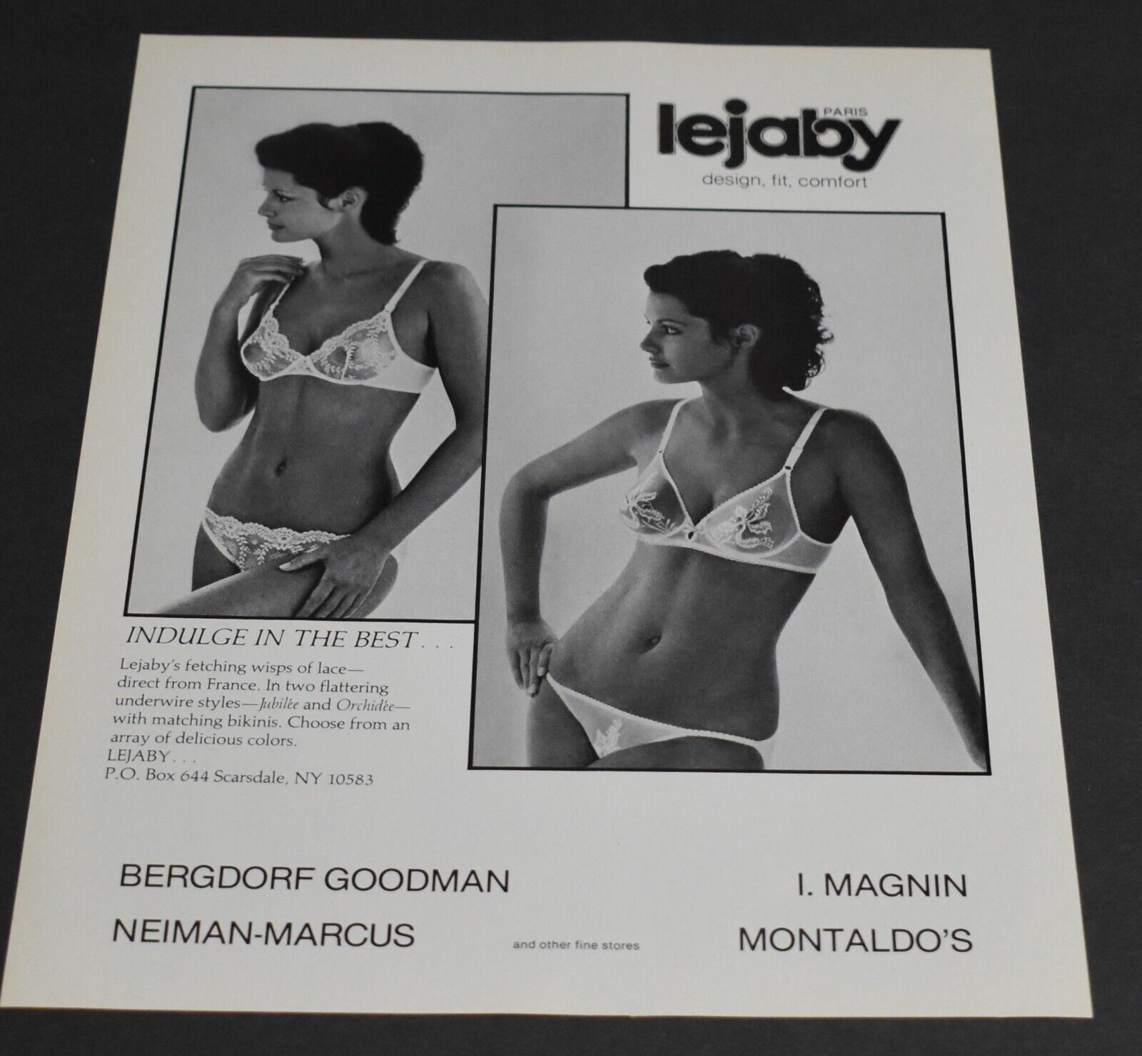 1983 Print Ad Sexy Lejaby Paris Bra Panties Indulge Best Lady Lingerie Fashion