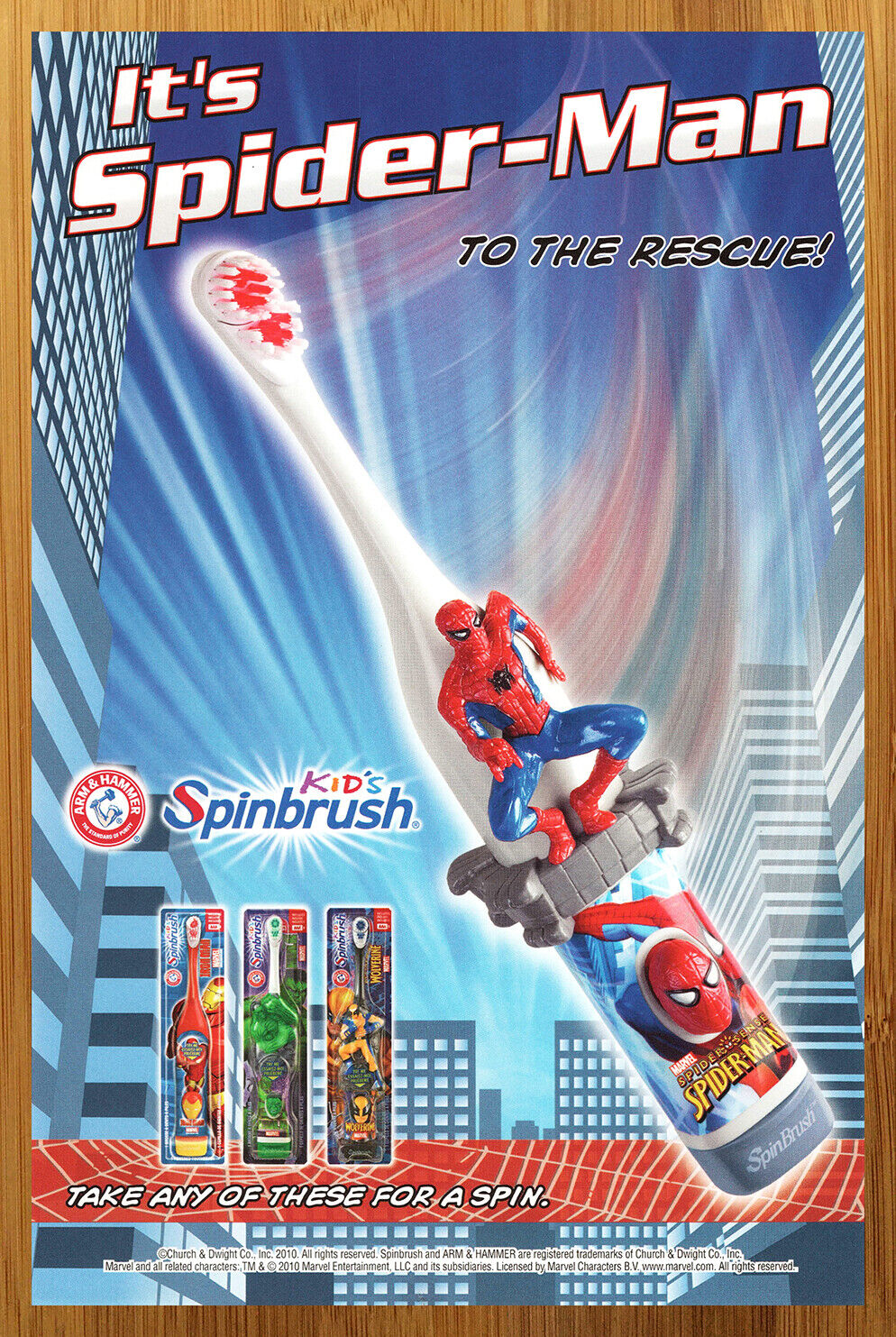 2010 Arm & Hammer Spider-Man Kid\'s Spinbrush Toothbrush Print Ad/Poster Marvel