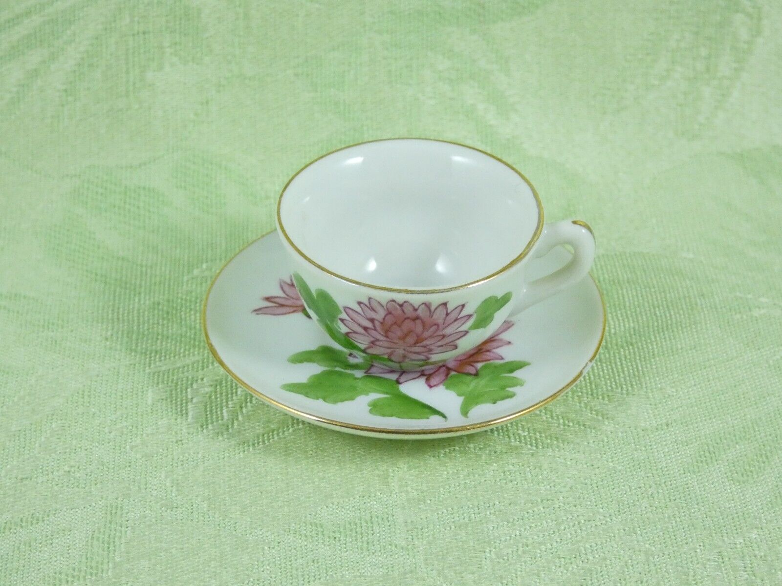 vtg miniature NIKONKO IMPORT cup & saucer w/ HP chrysanthemums & labels