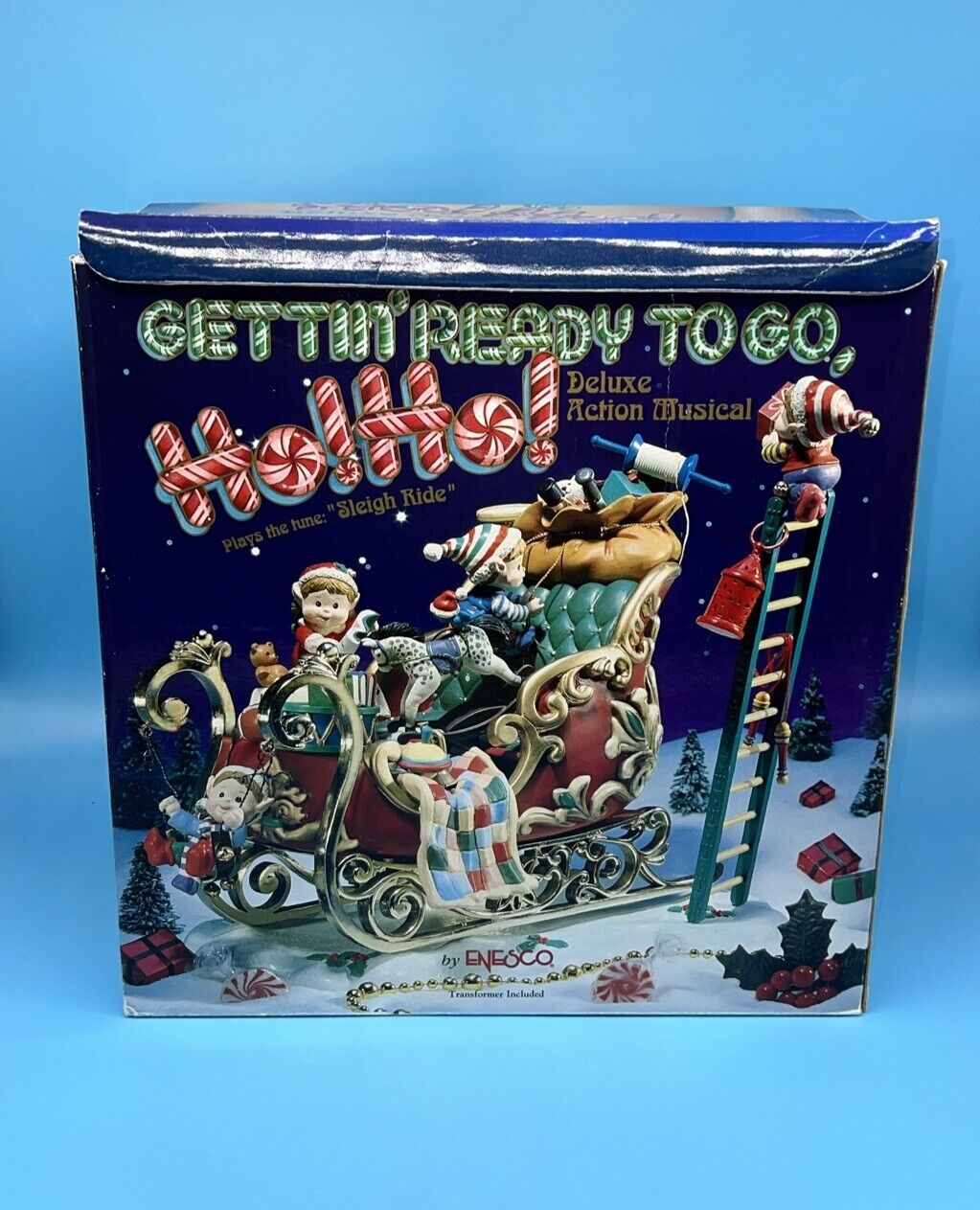 Enesco Gettin Ready to Go Christmas Deluxe Action Musical 1994 Sleigh Ride Works