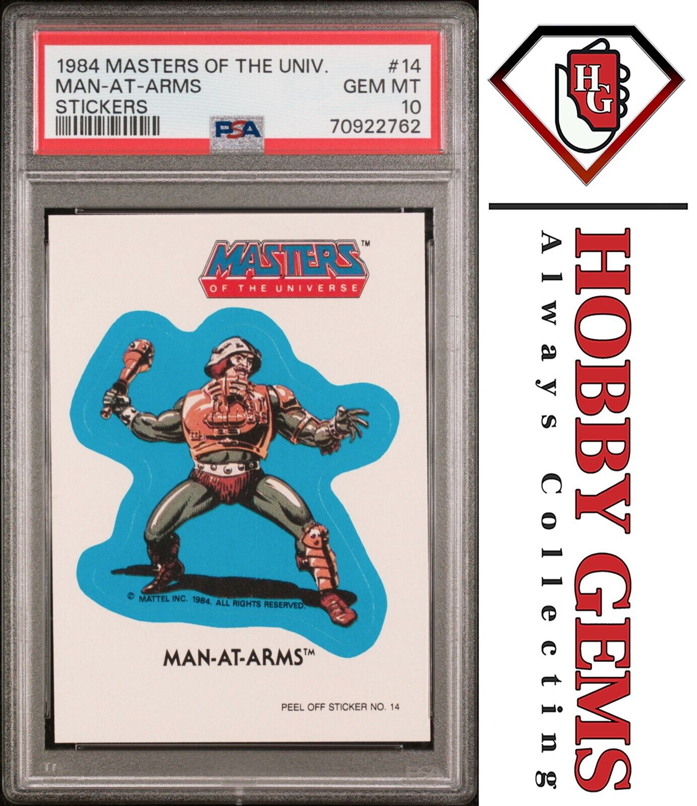 MAN-AT-ARMS PSA 10 1984 Masters of the Universe Sticker #14 C2
