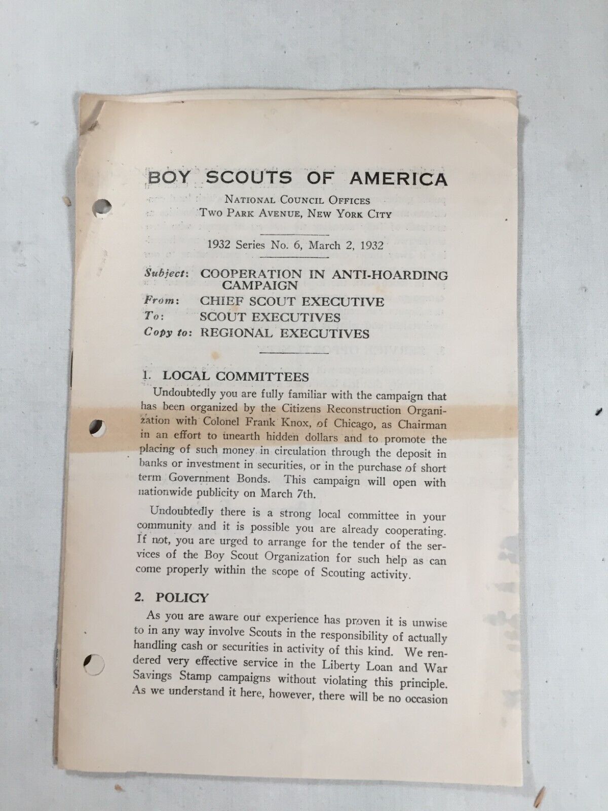 1932 Boy Scout of America Chief Scout Meme Anti Hoarding Campaign BSA Paperwork