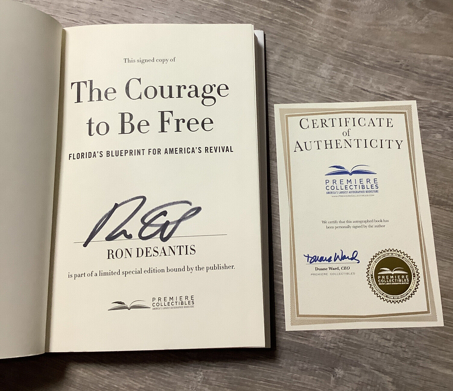 Ron DeSantis signed autograph The Courage to Be Free hardcover book & COA