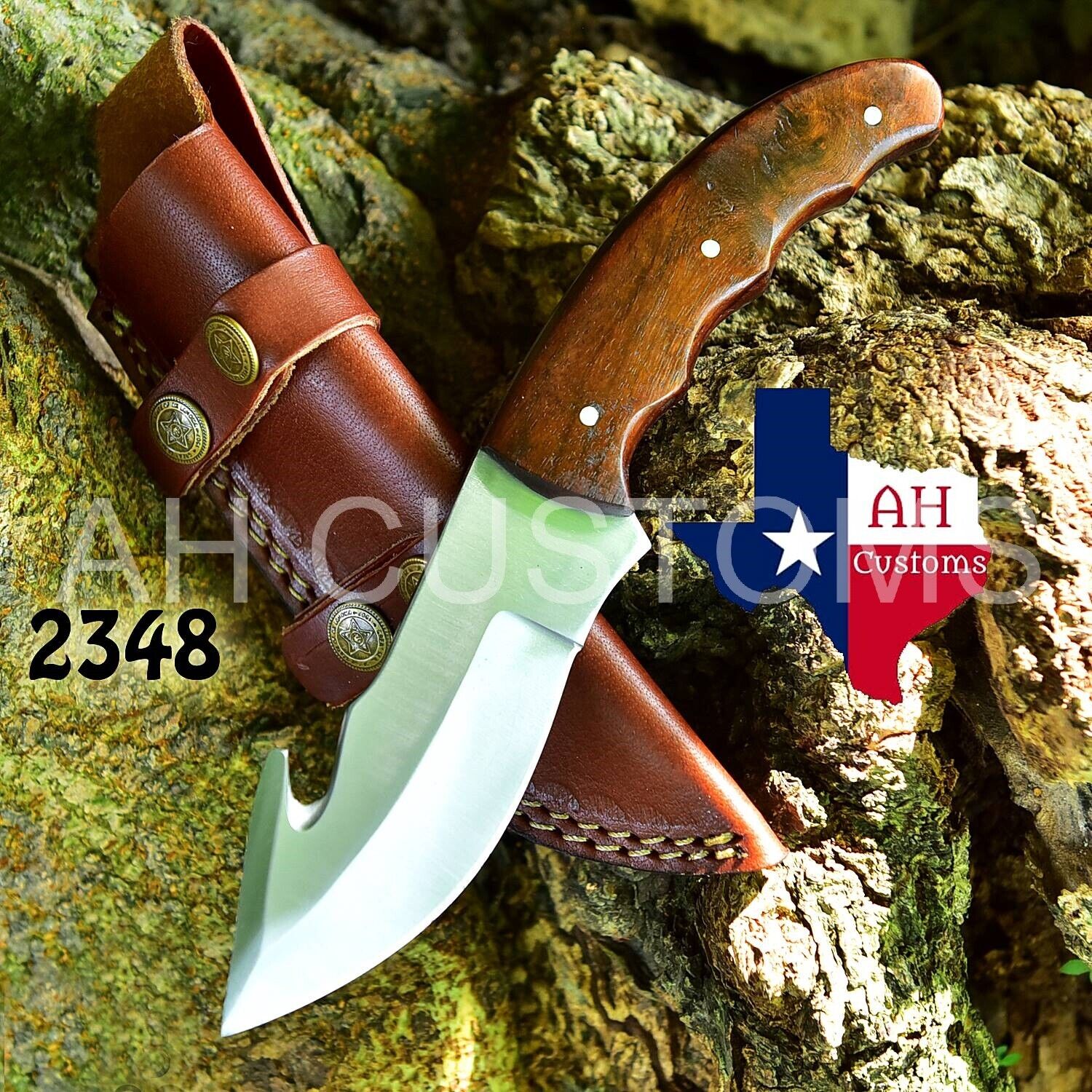 HANDMADE D2 STEEL HUNTING GUT HOOK Fix Blade Knife W/WOOD HANDLE+ Sheath AH 2048