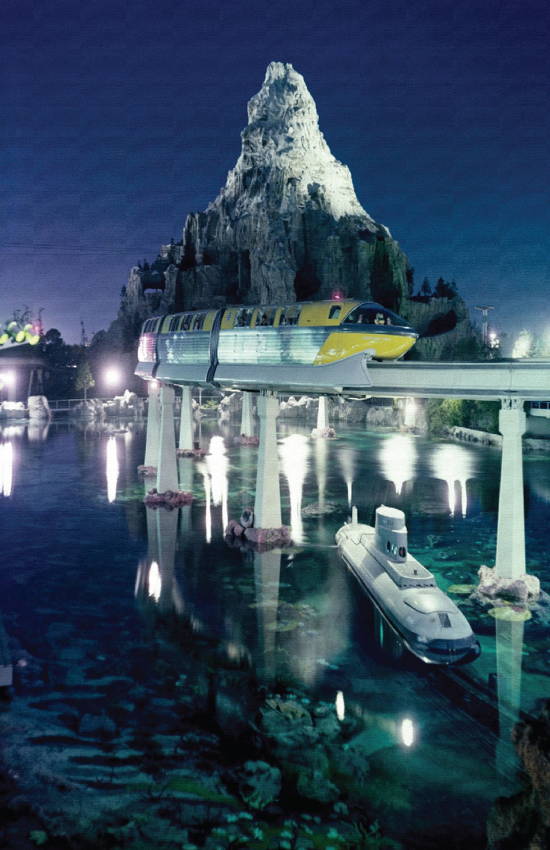 Disneyland Park Matterhorn Submarine Voyage Monorail Night Photo Vintage Poster