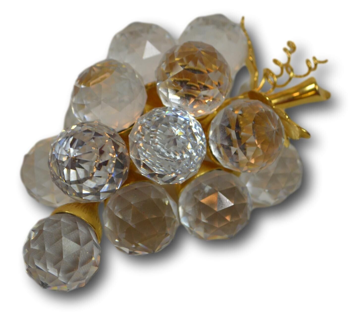 Swarovski Crystal Sparkling Grape Cluster Rhodium Plated Gold Leaves Figurine