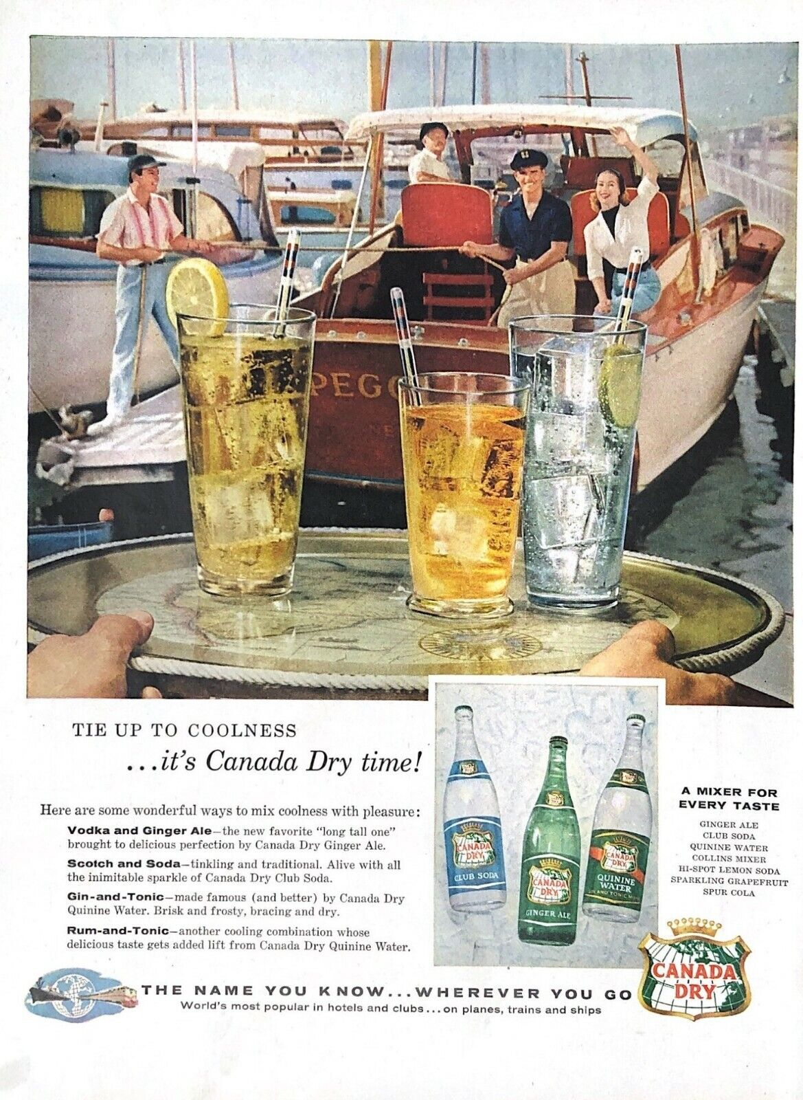 1956 Canada Dry Vintage Print Ad Ginger Ale Club Soda Boating Tie Up To Coolness