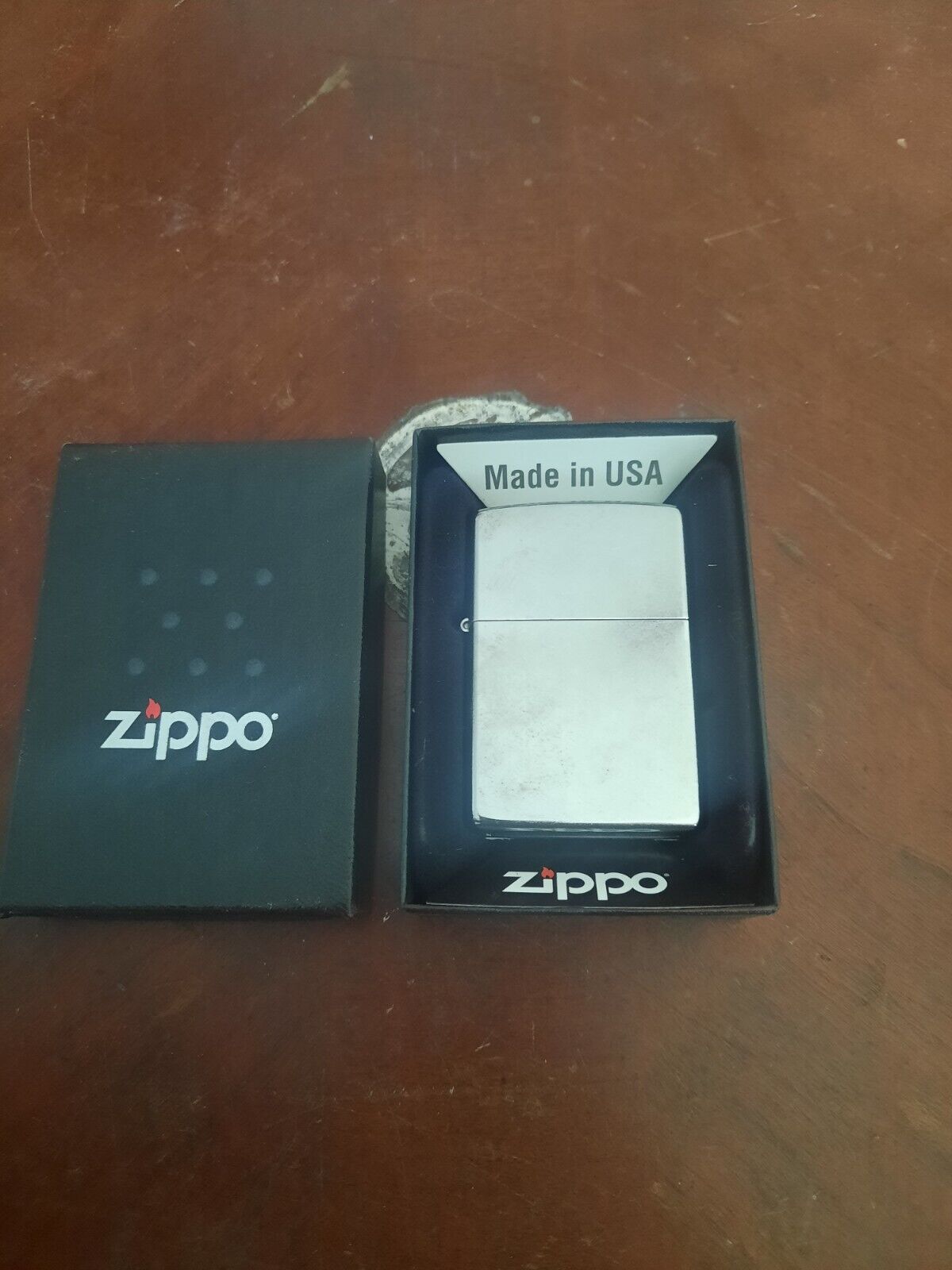 New Zippo Lighter In  Black Zippo Box With New Factory Seal Still On The Lighter