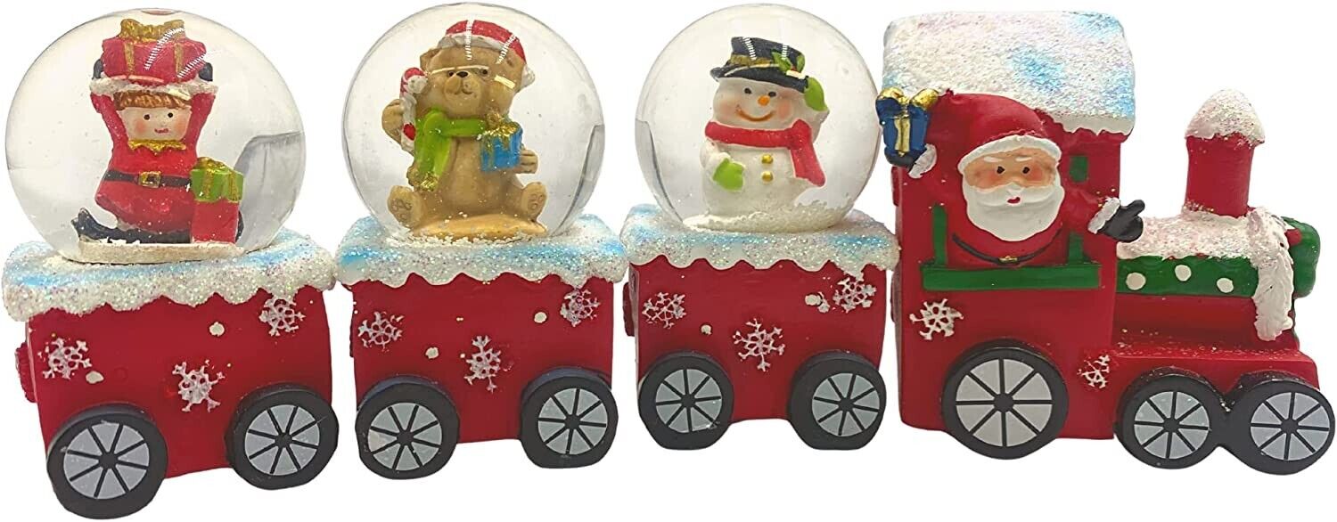 Christmas Snow Globes Santa Claus in Train Figurine Set, Cute Home Decor Holiday