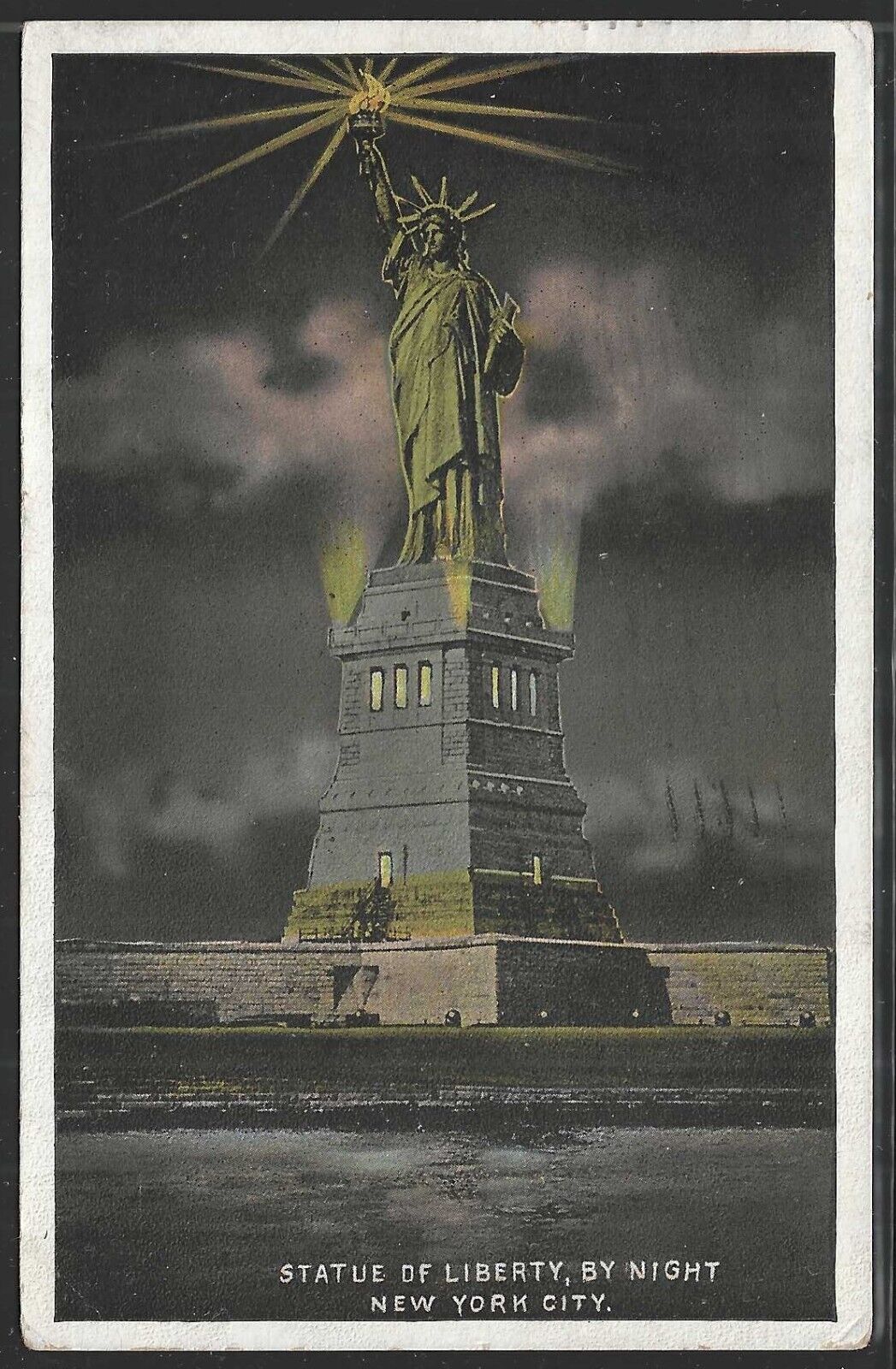 Statue of Liberty, By Night, New York City, Early Postcard, Used in 1921