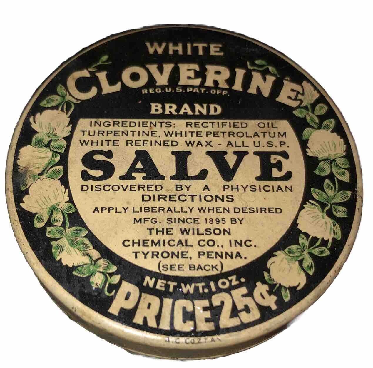 Vintage 1950s White Cloverine Brand Salve Tin