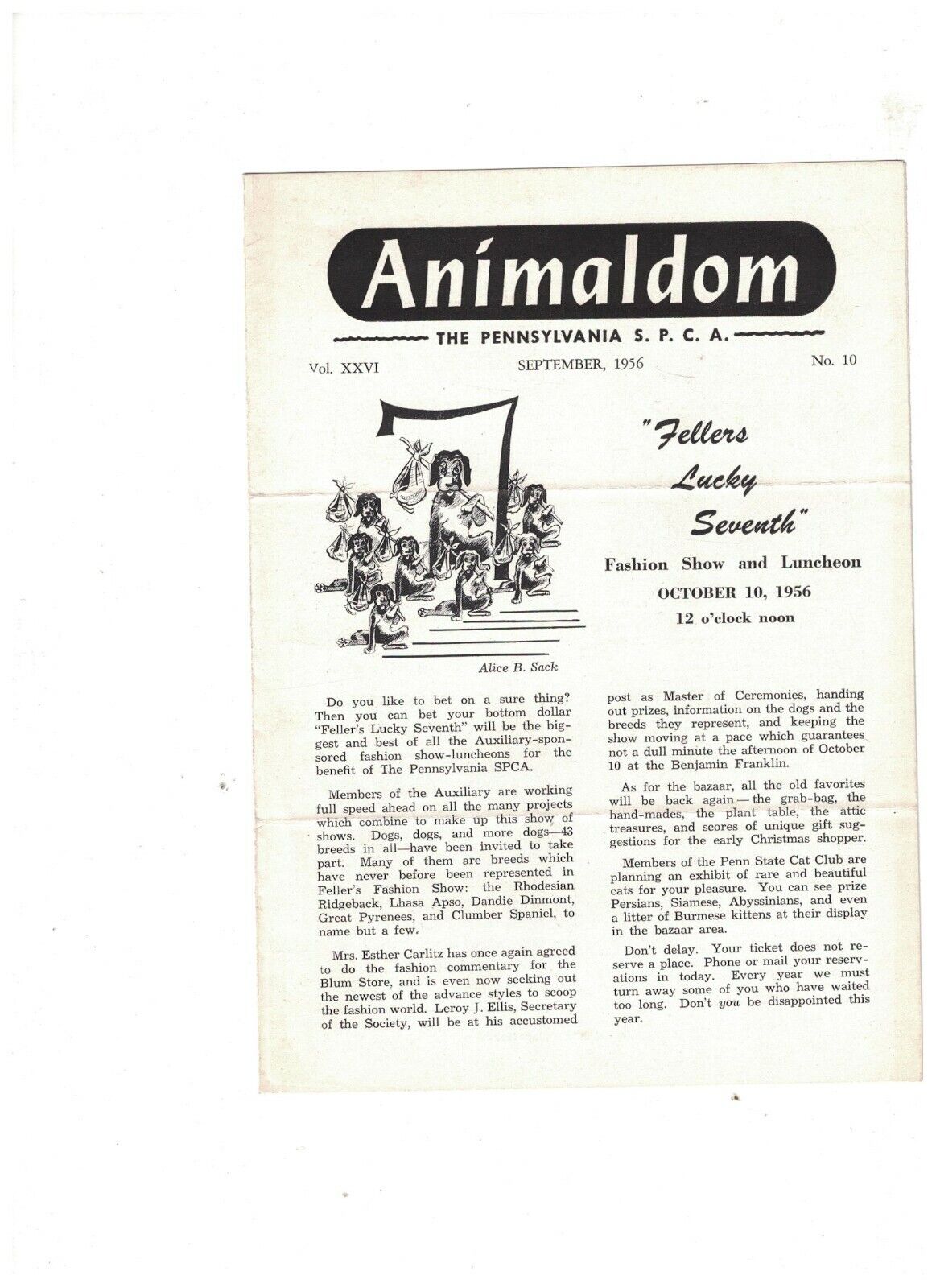 Animaldom Pennsylvania SPCA September 1956 Booklet