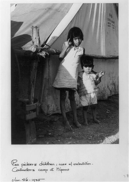Pea picker's children,malnutrition,Contractor's camp,Nipomo,1935,California,tent