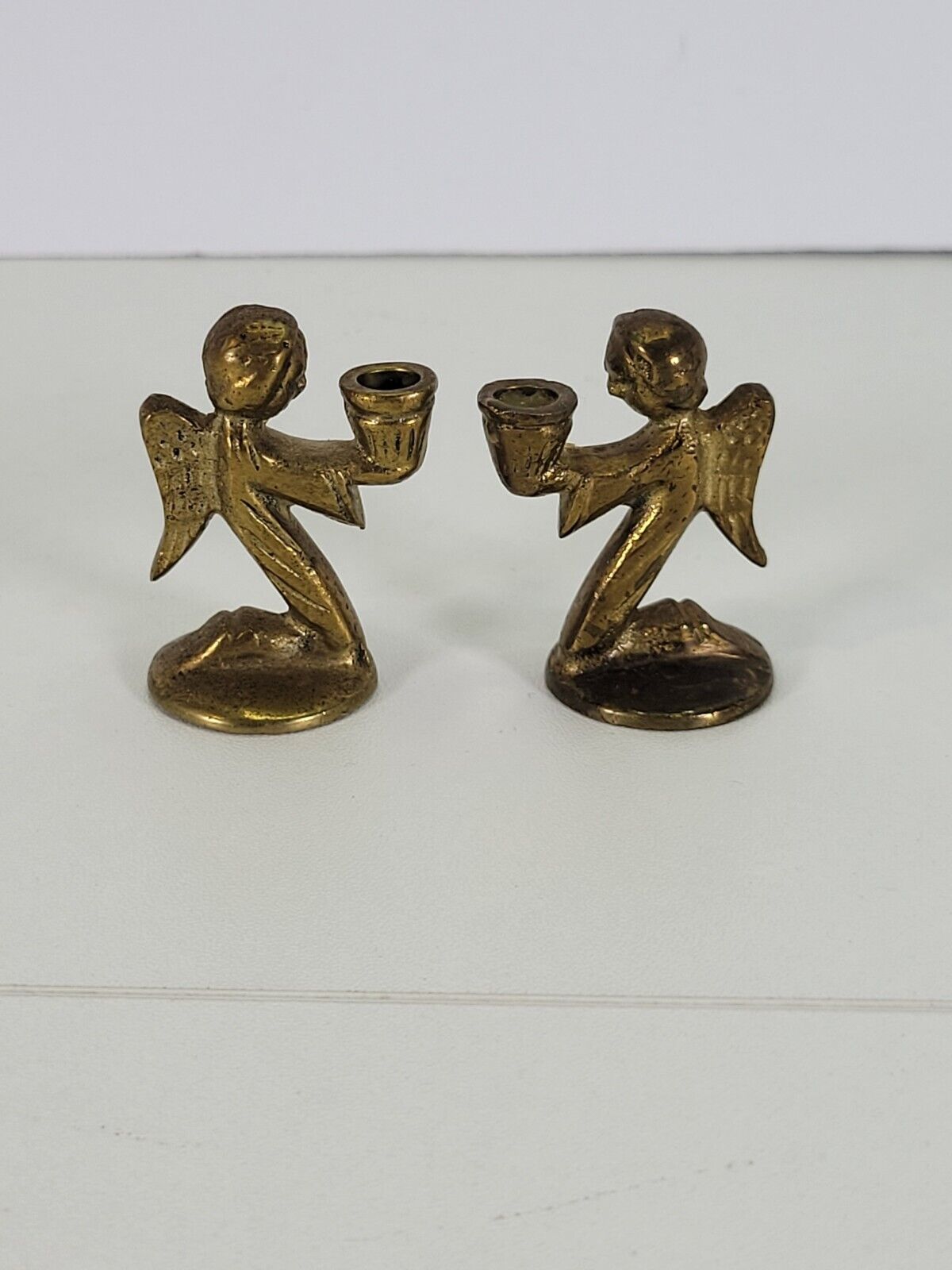 Vintage Pair of Bronze Angel Candlestick Holders