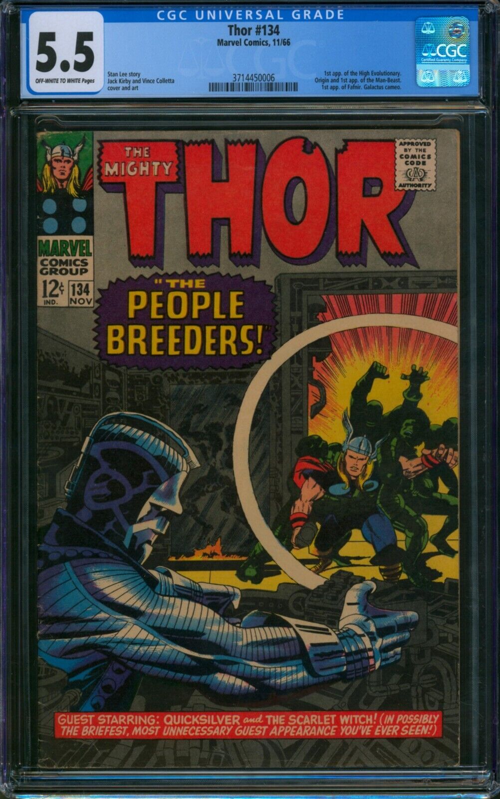 Thor #134 🌟 CGC 5.5 🌟 1st App HIGH EVOLUTIONARY & MAN-BEAST Mighty Comic 1966