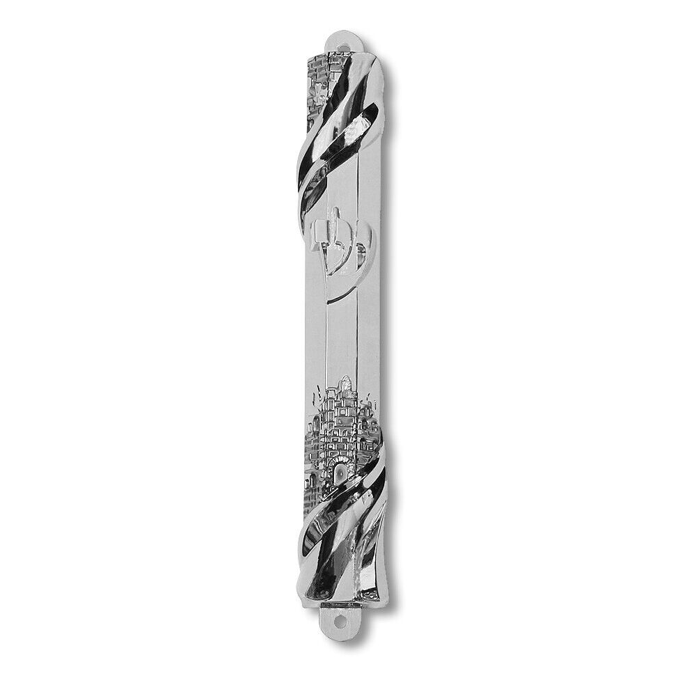 Mezuzah Case Metal Silver-Tone Jewish  Blessing for Home Old City Design