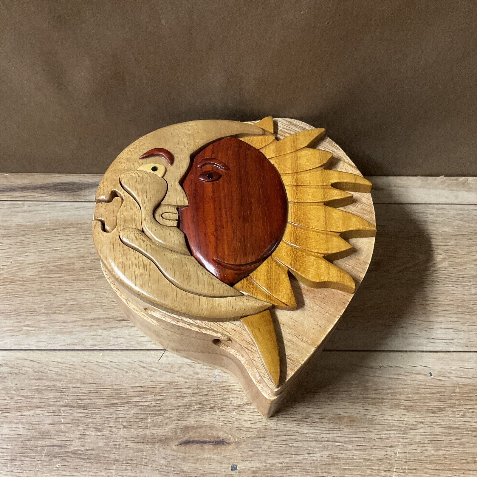 Wooden Painted Sun Moon Puzzle Box Wood Man In The