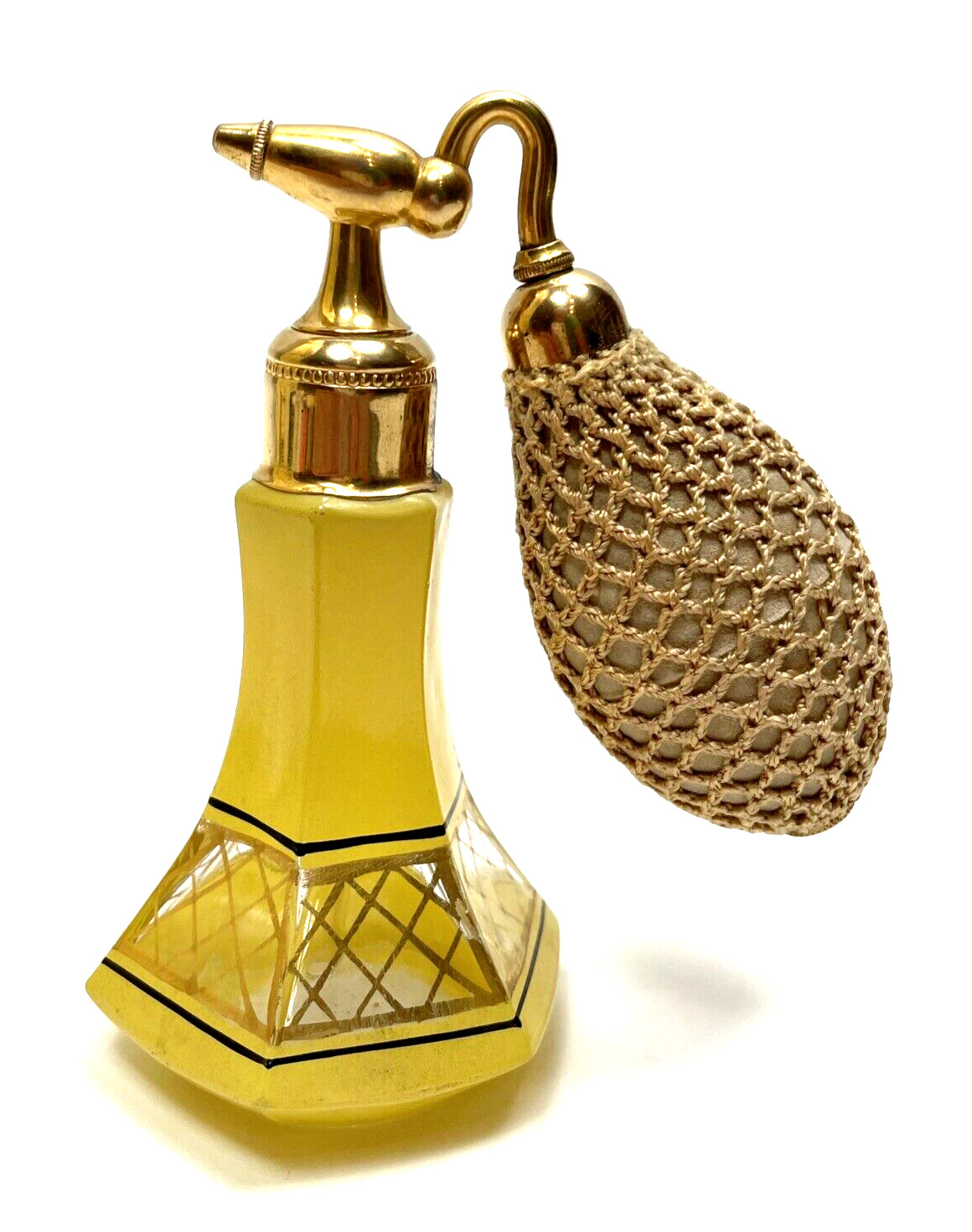 Vintage Art Deco Perfume Atomizer Bottle Signed Yellow Brass 4 3/4\