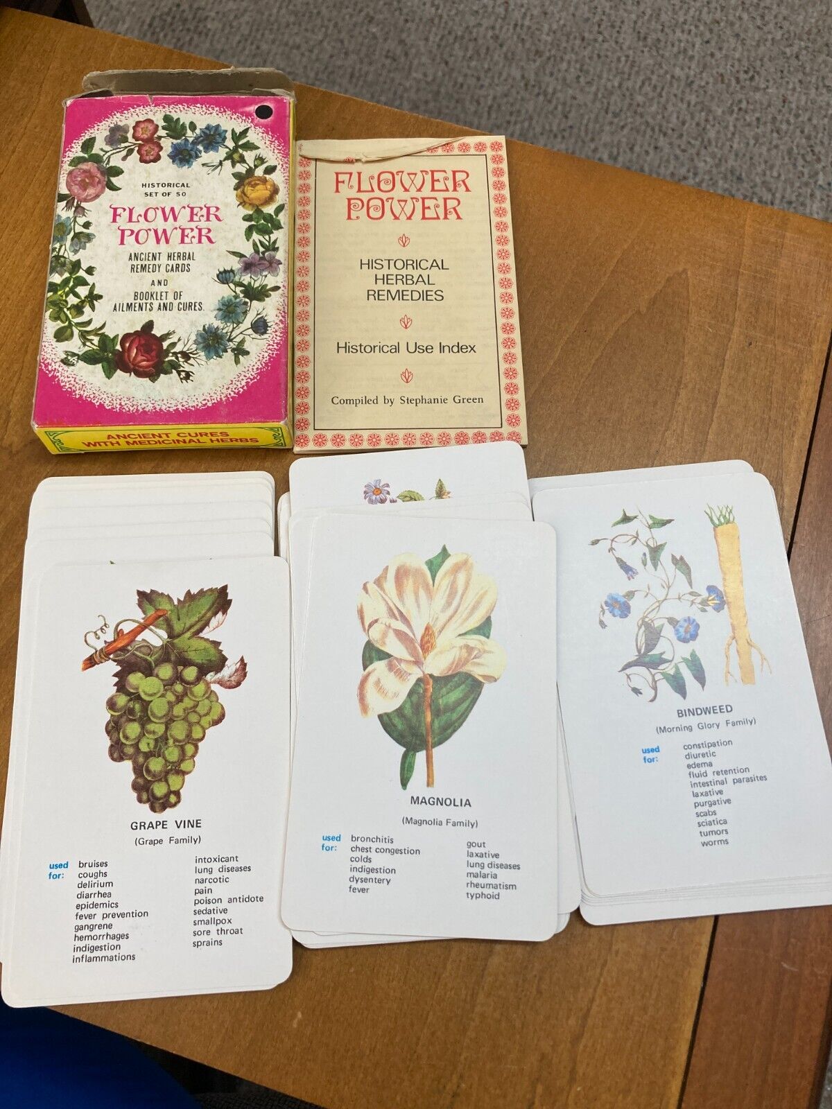 Vintage Flower Power Historical Set of 50 Herbal Remedy Cards & Instructions