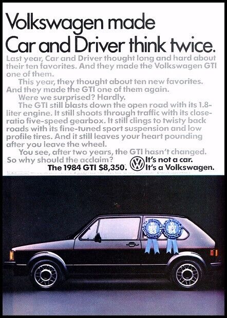 1984 Volkswagen VW GTI Vintage Original Advertisement Car Print Ad J701A