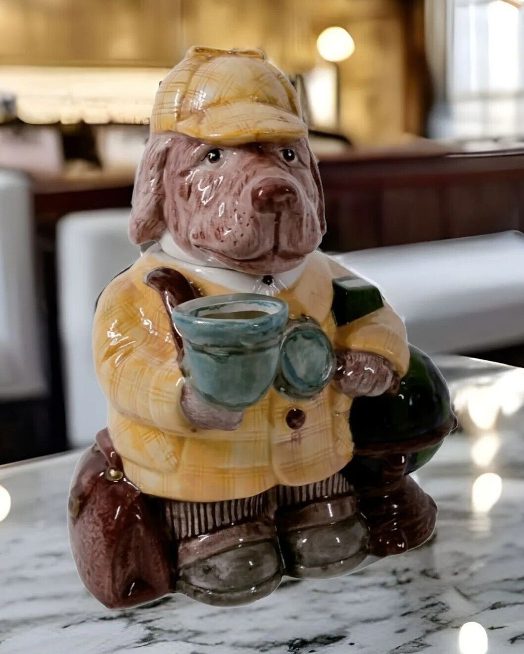 Vintage Omnibus Fitz & Floyd Detective Sherlock Hound Dog Ceramic Teapot Pottery