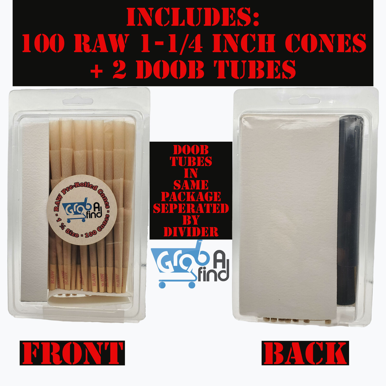 Raw Classic Cones 1-1/4 inch - 100 Pack + 2 doob tubes - Authentic Raw Cones -