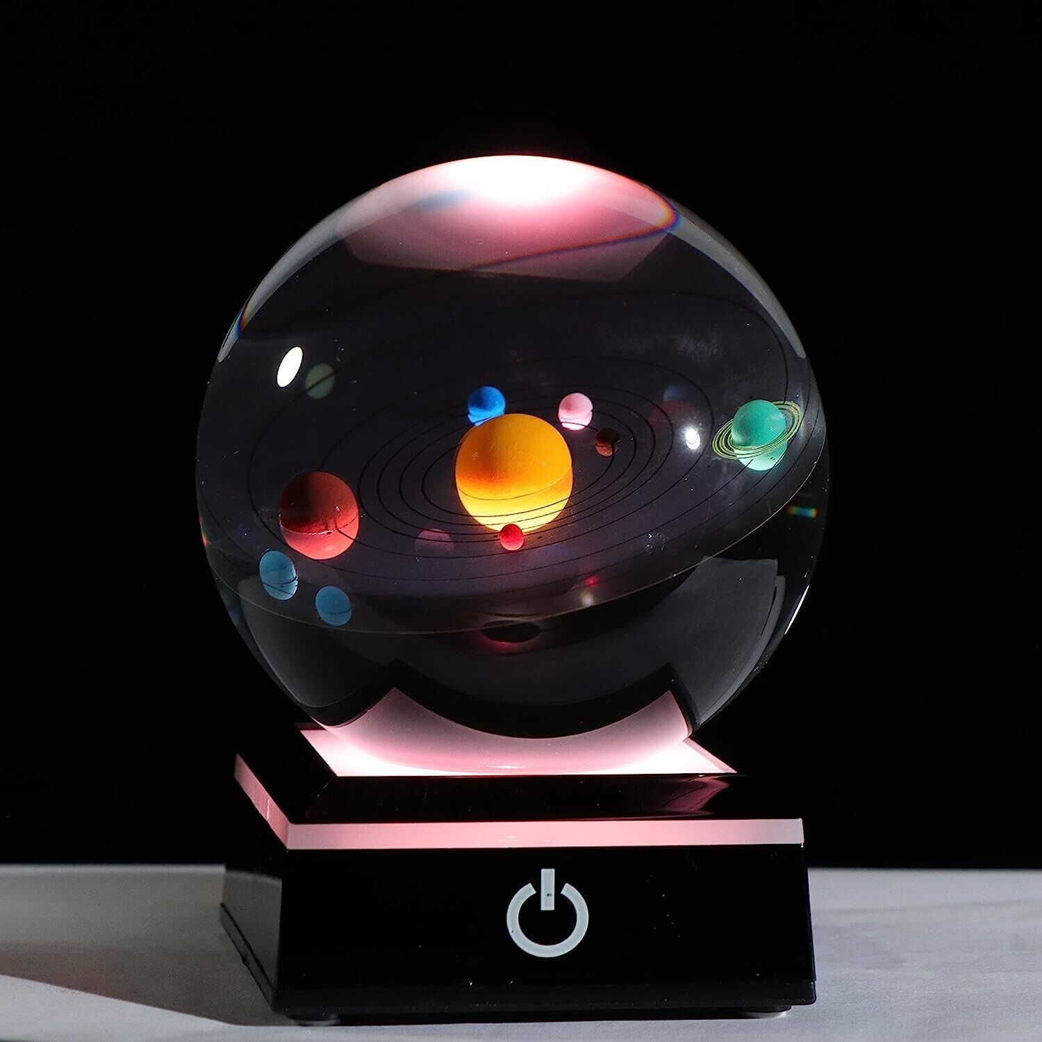 3D Crystal Ball with Solar System Model 3d System+led Base 
