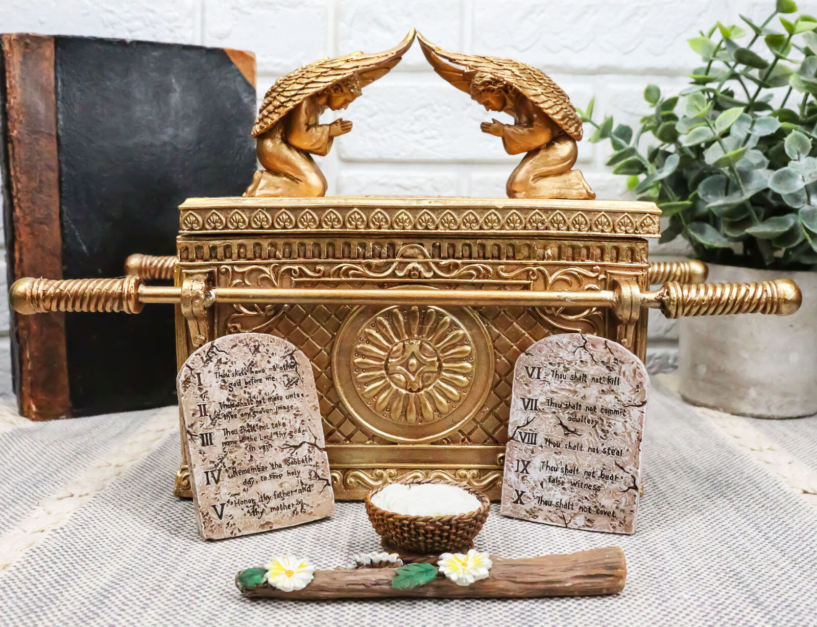 Golden Judaic Ark Of Covenant Model With Contents Decorative Box Sculpture