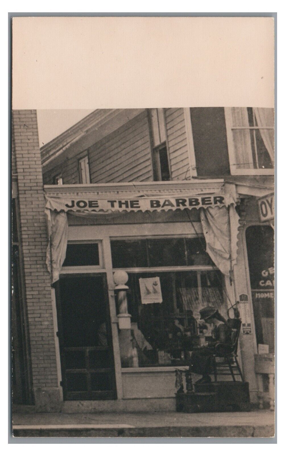 RPPC *1993 Reprint* Joe the BARBER Store Small Town Pole Real Photo Postcard