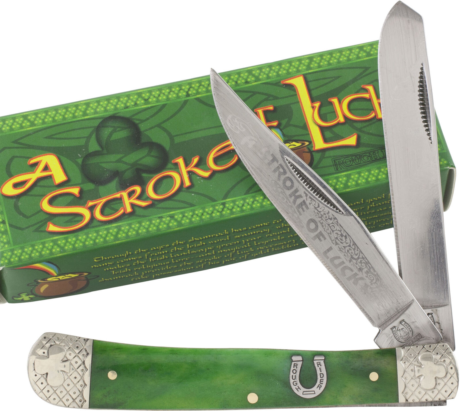 Rough Rider Green Smooth Stroke of Luck Trapper Pocket Knife RR1056