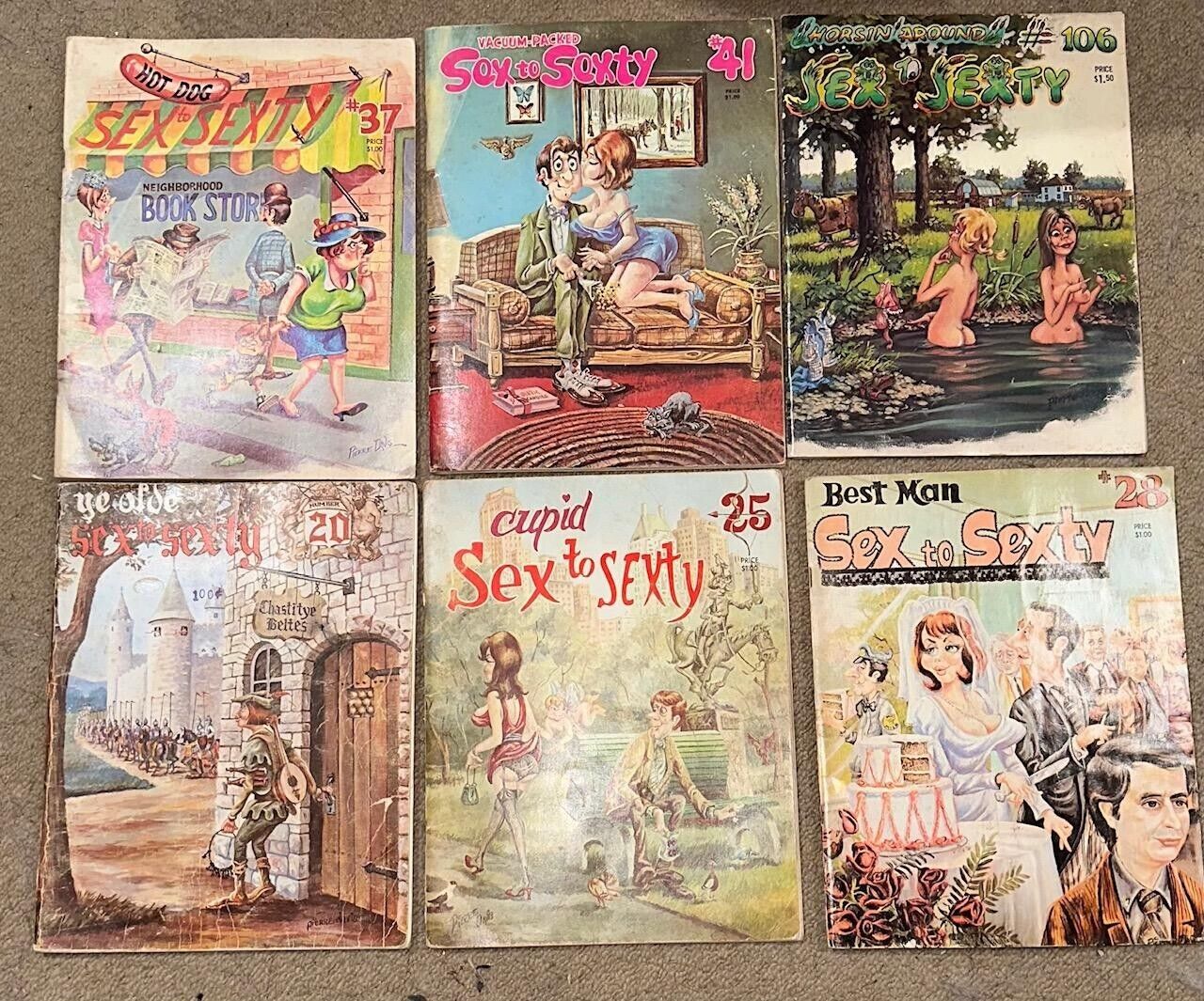 Lot of 6 - 1971-78 Sex to Sexty Adult Humor Cartoon Magazines 20,25,28,37,41,106