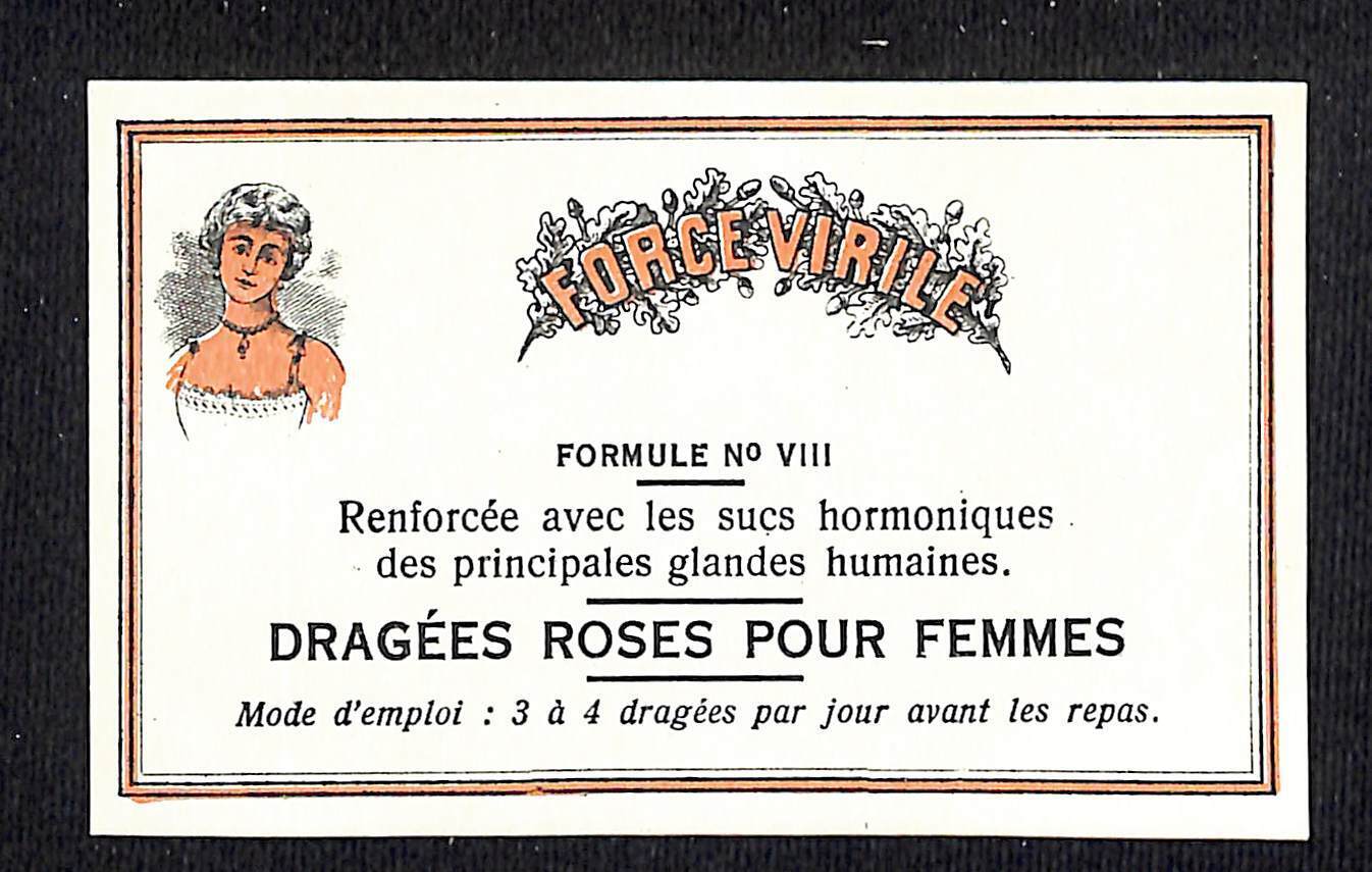 Force Virile Dragées Roses Pour Femmes (Hormones) French Paper Label NOS VGC