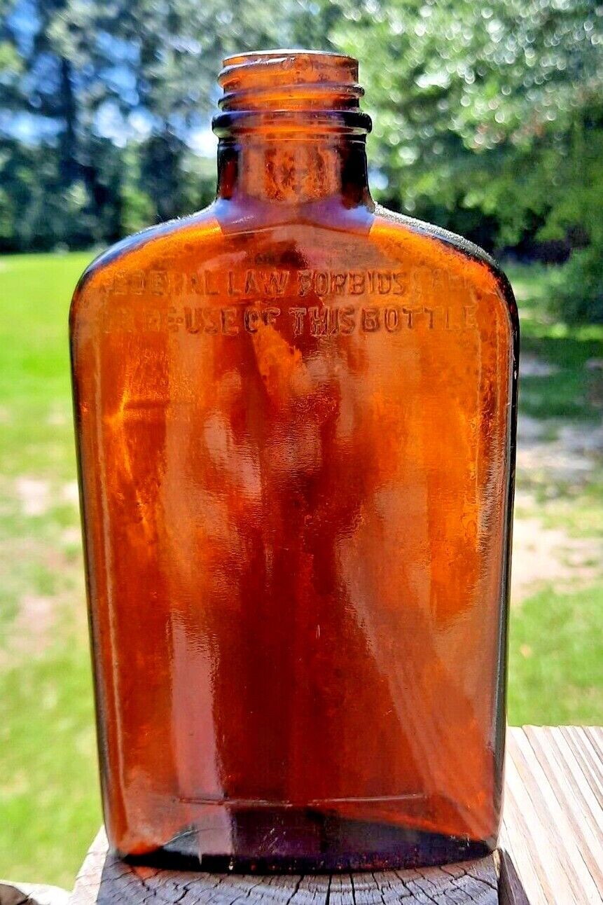 Vintage 1950s Jos Seagrams & Sons Bourbon Whiskey Amber Bottle Canada Made n USA
