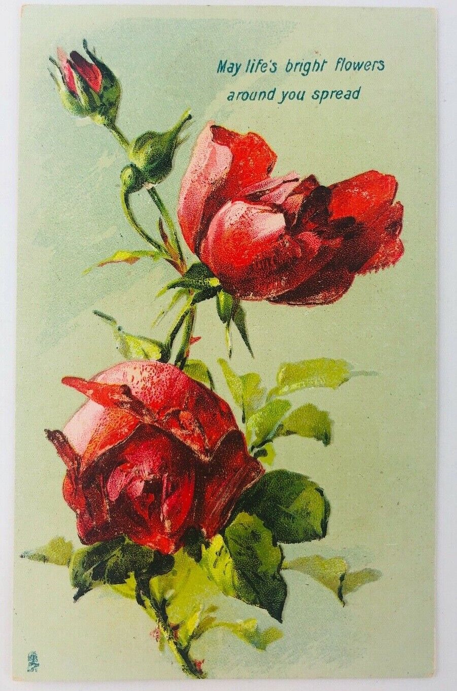 Vintage Embossed Postcard May Life\'s Bright Flowers Around You Spread 