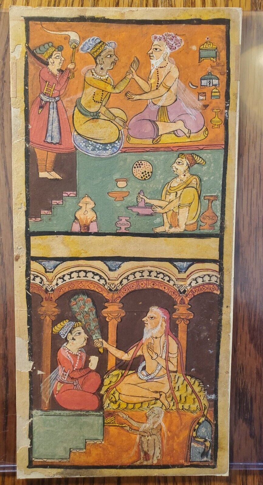 Antique Hindu Scripture Painting of Medicine, Alchemy, Sitting on Tiger