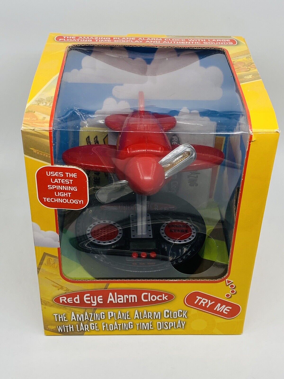 Red Eye Alarm Clock Airplane W/ Floating Time Display Spinning Light Technology