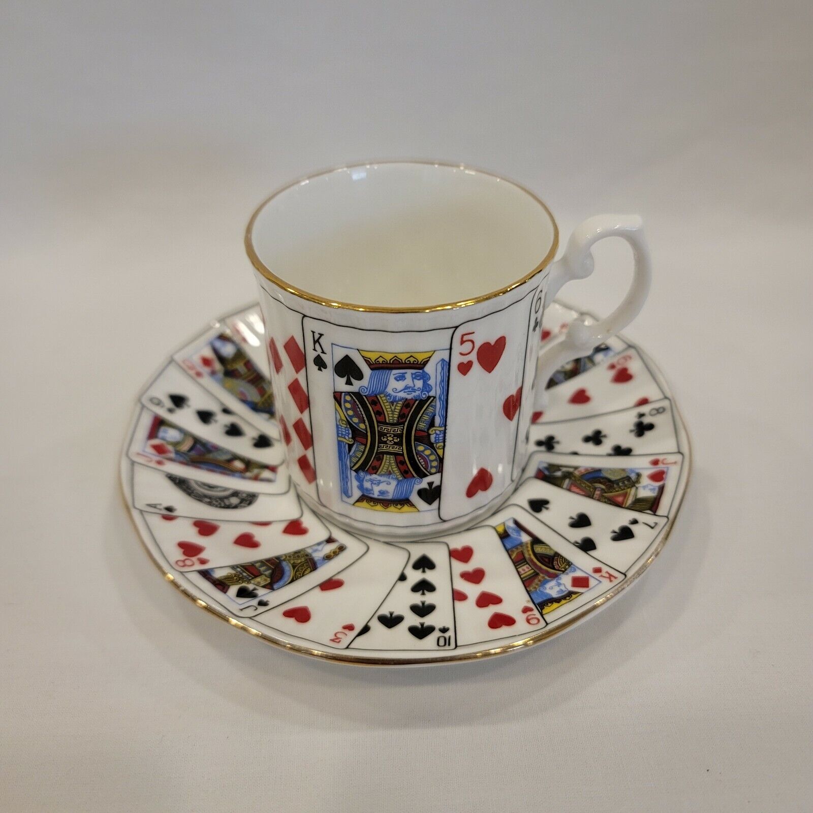 Elizabethan Staffordshire England China Cup Saucer Cut For Coffee Playing Cards