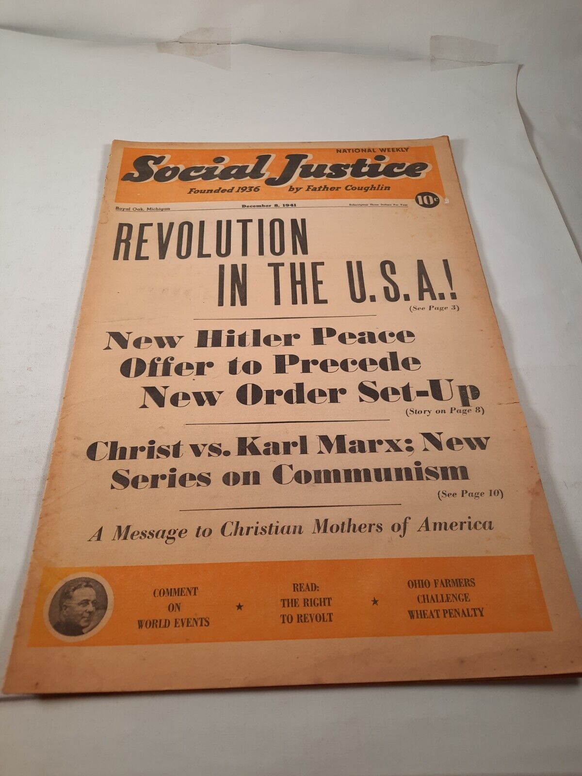 Social Justice Father Coughlin Magazine Weekly December 8 1941 vtg