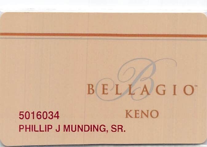 Bellagio Casino - Las Vegas, NV - Keno Card
