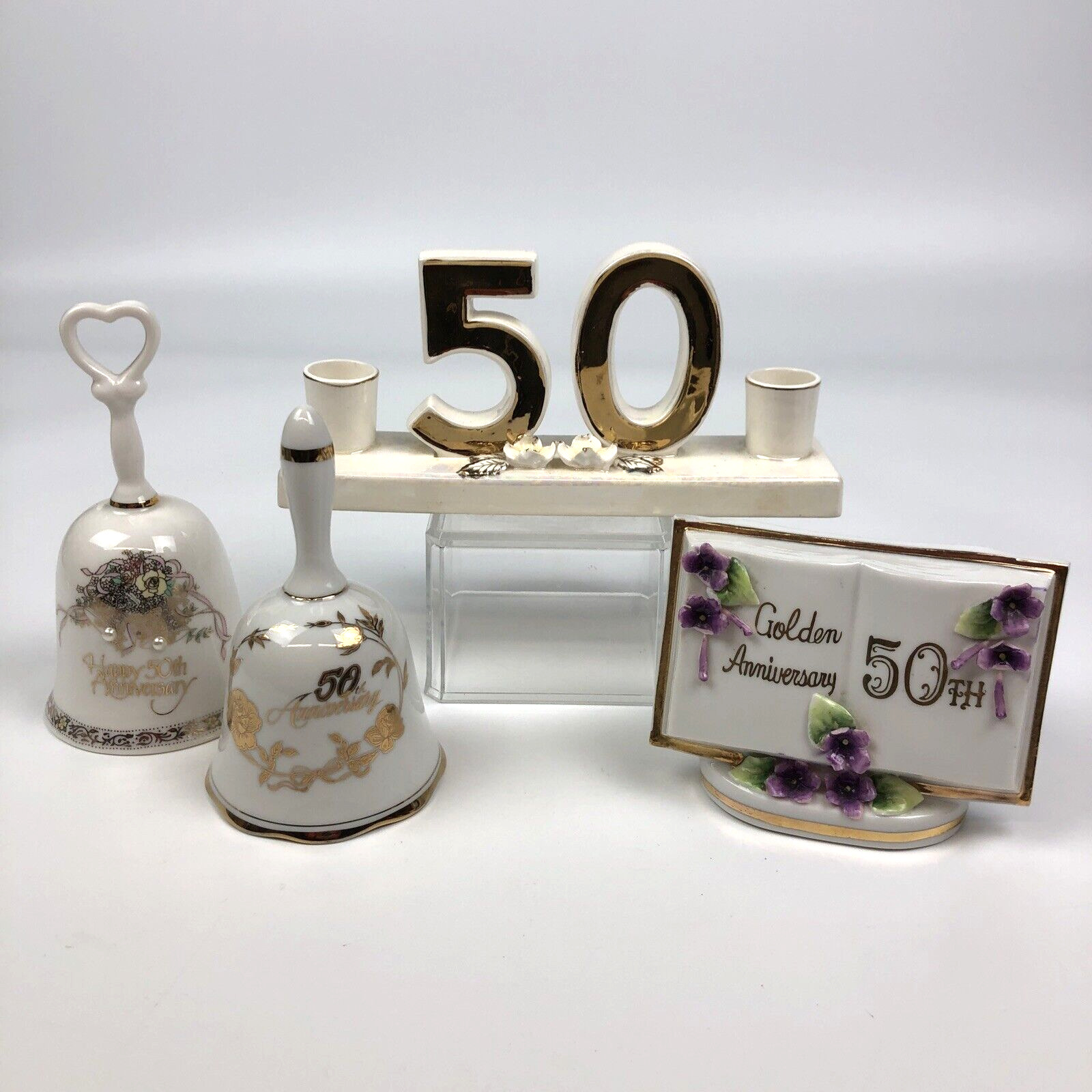 X4 VTG Norcrest Japan 50th Anniversary Candle Holder & 2 Bells Planter Japan