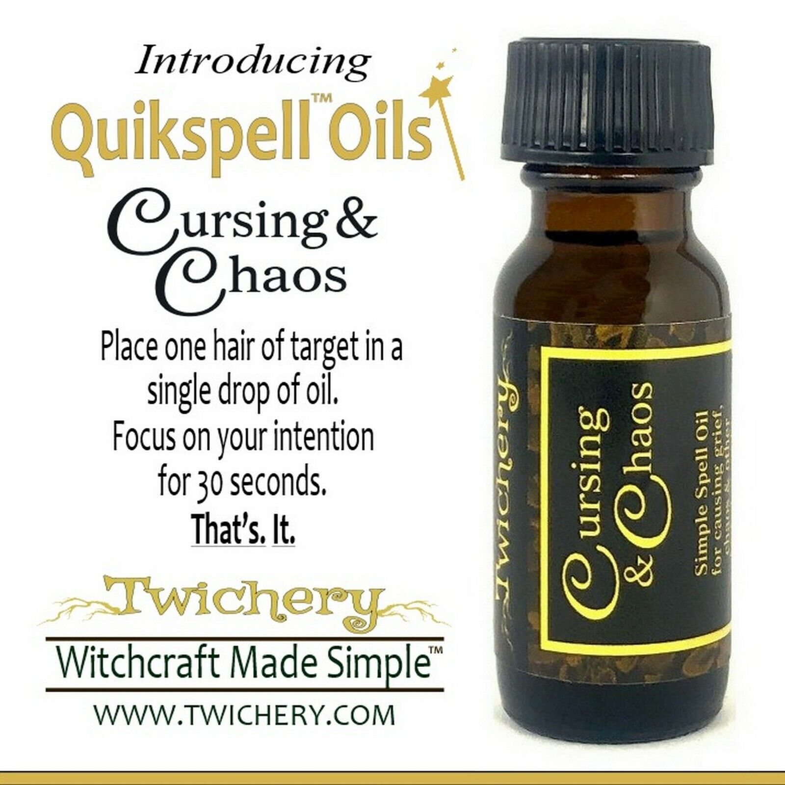CURSING & CHAOS SPELL OIL, Cause Grief, Chaos, Stop Bad People, FROM TWICHERY