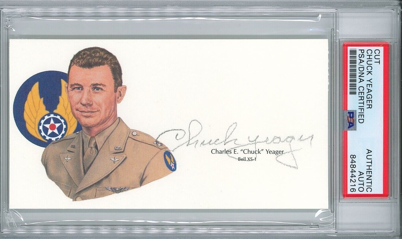 CHUCK YEAGER SIGNED CUT SIGNATURE PSA DNA 84844216 (D) WWII ACE TEST PILOT