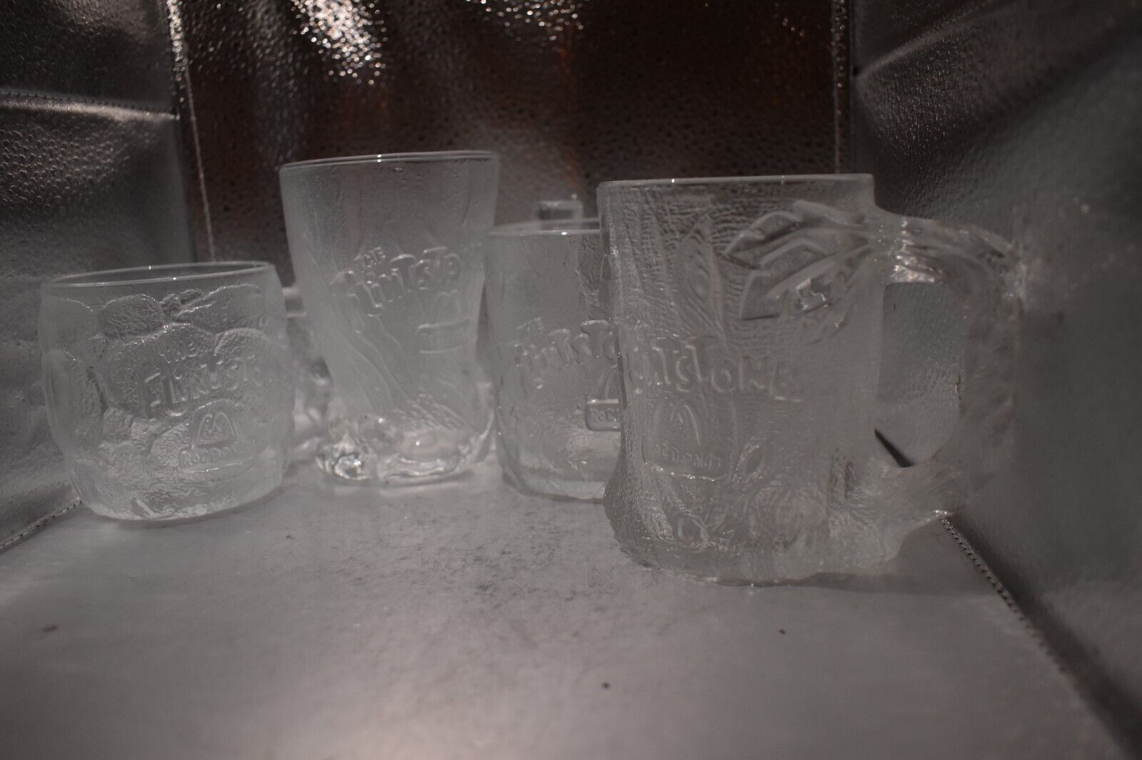 McDonald\'s Flintstone\'s ROCDONALD\'S Glass Mugs 1993 Lot of 4 Complete Set