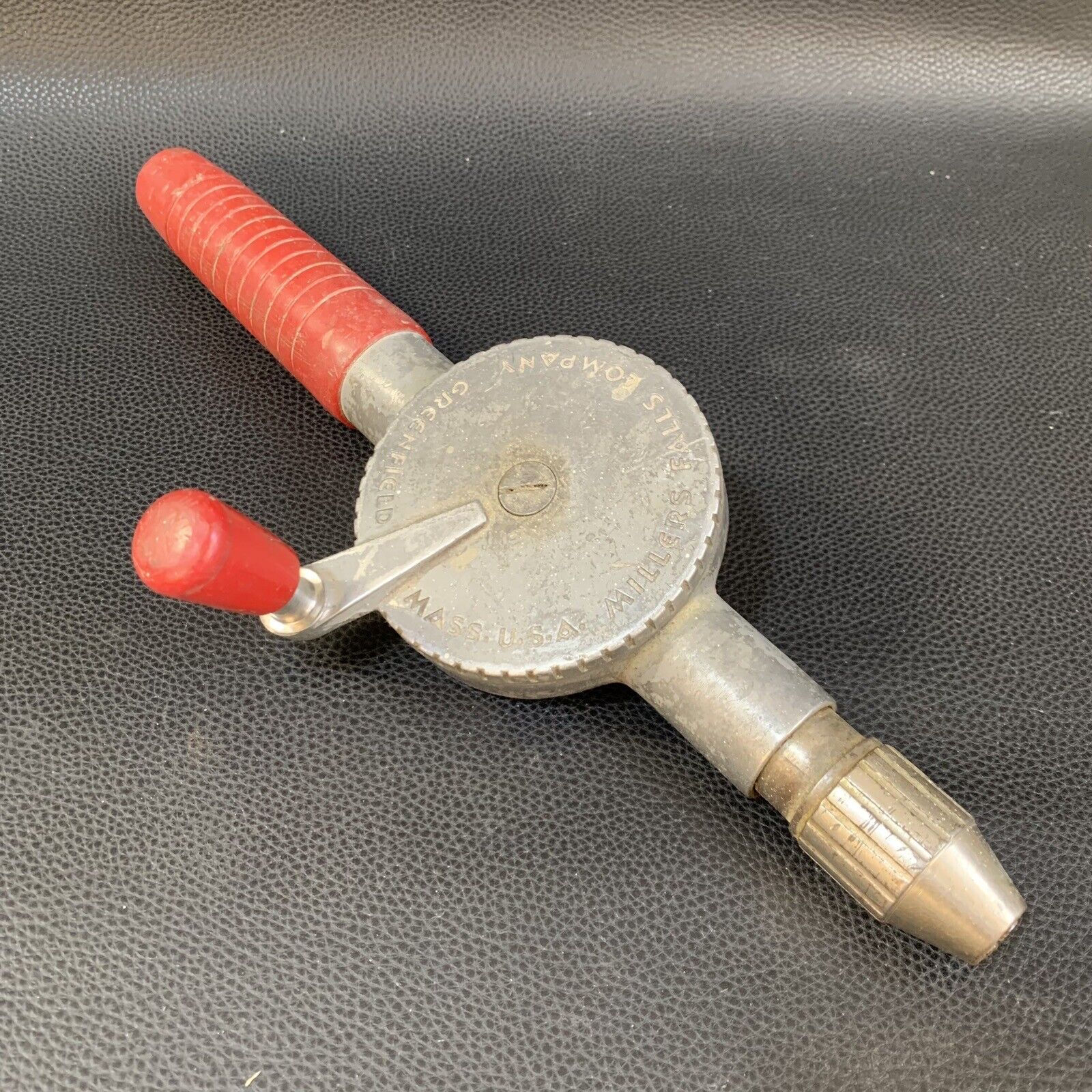Vintage Millers Falls Company Greenfield Massachusetts USA Red Handle Hand Drill