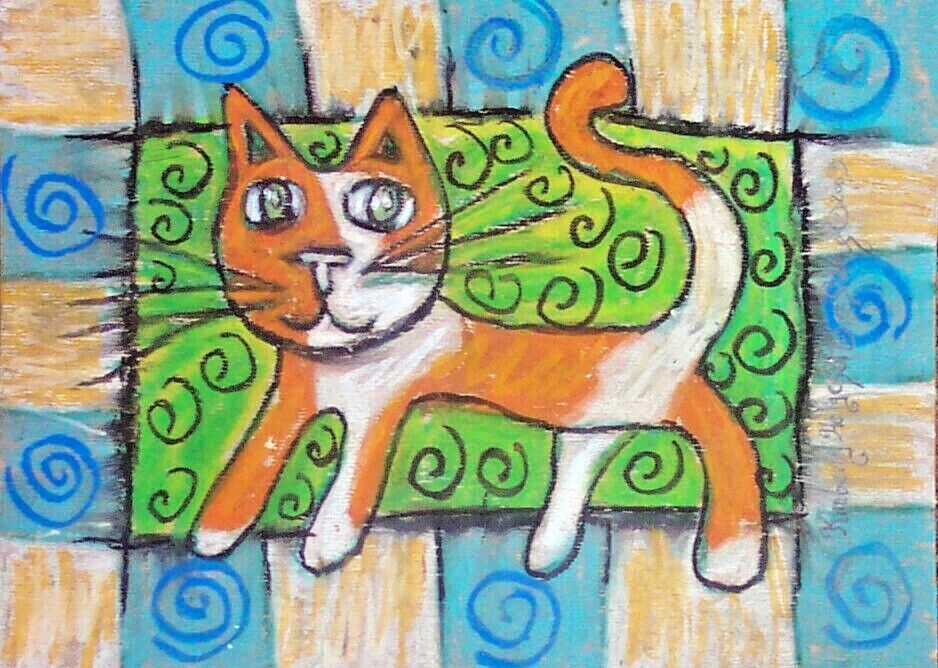 ACEO American Shorthair Cat Art Print 2.5 x 3.5 Modern Pop Orange and White