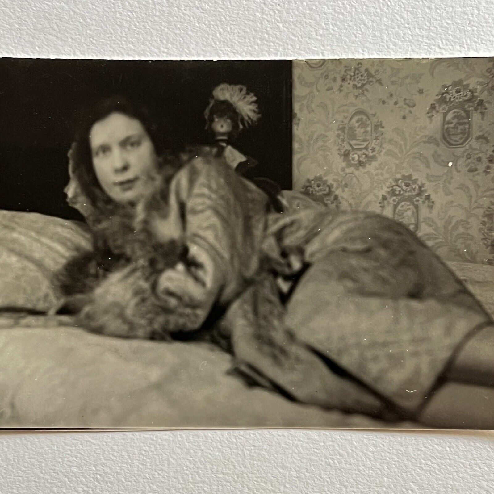 Vintage RPPC Real Photograph Postcard Beautiful Flapper Woman Laying In Bed Doll