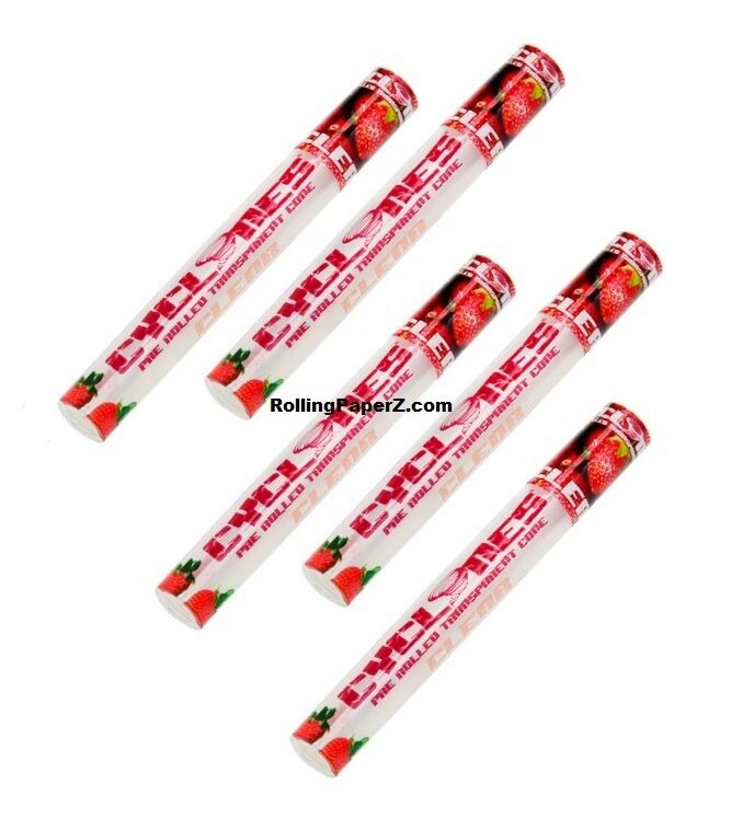 5 Packs Cyclones STRAWBERRY Flavored Pre Rolled Cones CLEAR Cone Wrapper
