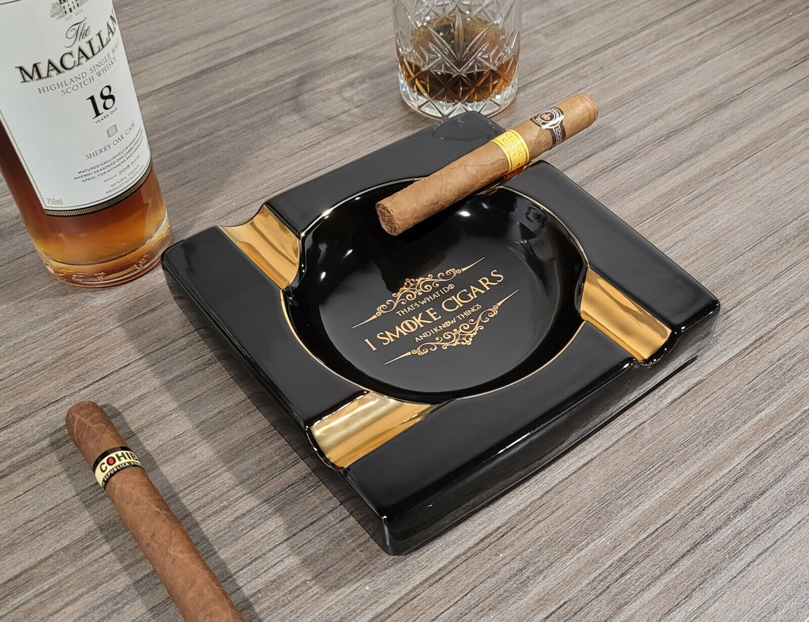 Rare Large Cigars Ceramic Ashtray, 4 Cigar Rests