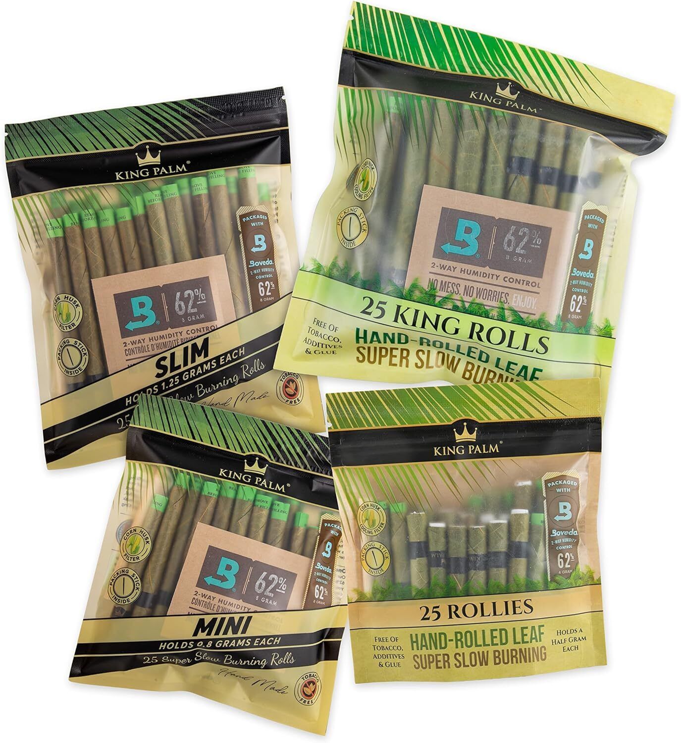 King Palm | Combo Size | Natural | Organic Prerolled Palm Leafs | 4 Packs of 25
